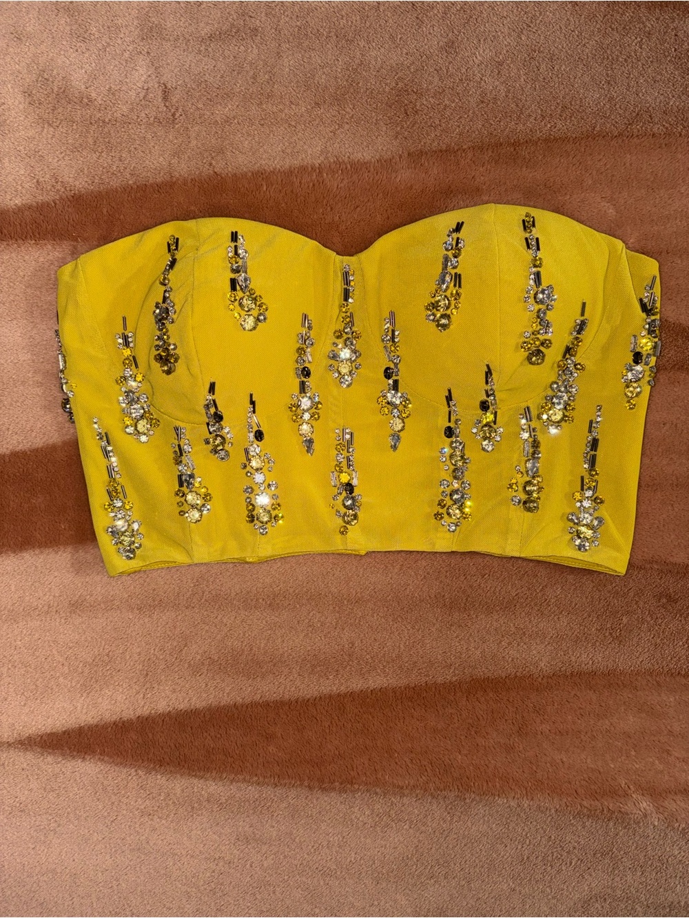 Fashion Nova Yellow Strapless Jeweled Crop Top